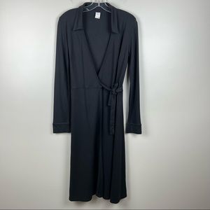 Garnet Hill Silk Jersey Knit Wrap Dress Black 6